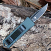 Boker Plus USB OTF 2.0 (06EX268) 1.77" D2 Blackwashed Drop Point Plain Blade, Gray/Green Aluminum Handle with Double-Action Thumb Slide, Black Pocket Clip