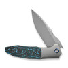 WE Knife Archeozoic (WE23091-4) 4" Bohler M390 Polished Bead Blasted Drop Point Plain Blade, Polished Bead Blasted Titanium Handle w/ Artic Storm Fat Carbon Fiber Inlay