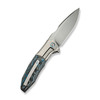 WE Knife Archeozoic (WE23091-4) 4" Bohler M390 Polished Bead Blasted Drop Point Plain Blade, Polished Bead Blasted Titanium Handle w/ Artic Storm Fat Carbon Fiber Inlay