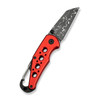 CIVIVI Pragma (C23062B-DS1) 2.2" Damascus Wharncliffe Plain Blade, Red Aluminum Handle w/ Stainless Steel Carabiner