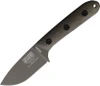 The ESEE Pacaya (ESPACAYA3VOD) shown with its 3.0-inch CPM-3V plain edge drop point blade in an OD Green corrosion-resistant coating, full tang construction, OD Green canvas Micarta handle, and its black Kydex sheath.