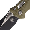 Microtech Amphibian S/E (137RL-1 FLGTOD) 3.9" Premium Steel Black Drop Point Plain Blade, OD Green Fluted G-10 Handle