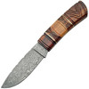 Damascus Knives Fixed Blade (DM1083) 4.5" Damascus Sheepsfoot Plain Blade, Carved Wood Handle, Brown Leather Belt Sheath