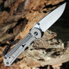 Chris Reeve Knives Large Inkosi Drop Point, 3.60" CPM-MagnaCut Stonewashed Plain Edge, Sandblasted Titanium w/Black Canvas Micarta Inlay Handle (LIN-1012)