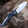 Heretic Knives Mini Pariah Manual (H052-2A) 3.38" Stonewash CPM-MagnaCut Standard Edge Plain Blade, Black Polymer Handle