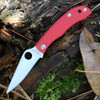 Spyderco Honeybee G-10 C137GRDP red G-10 handle open view showing 12C27 satin leaf-shape plain blade