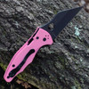 Spyderco Yojimbo 2 Sprint Run C85GPNBKP2 pink G-10 handle open view showing black DLC CPM S30V Wharncliffe plain blade
