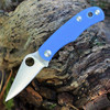 Spyderco Bug Knife (C133GBLP) 1.27" 12c27 Stainless Plain Blade, Blue G-10 Handle