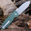 CRKT Squid XM 2495GR open profile view showing 2.95 inch D2 stonewashed blade and green micarta handle with stonewashed frame lock.