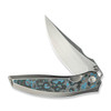 WE Knife Quinseris (WE23093-4) 3.96" Bohler M390 Hand Rubbed Satin Clip Point Plain Blade, Polished Bead Blasted Titanium Handle w/ Artic Storm Fat Carbon Fiber Inlay