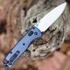 Benchmade Bugout 535SL-13 with 3.24" CPM-S90V satin plain drop point blade and Crushed Silver Crater Blue aluminum handle, open view