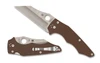 Spyderco YoJumbo Sprint Run C253GPBN15V brown G-10 handle open view showing CPM 15V satin Wharncliffe blade with Triple B logo