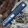 Spyderco Essenza C272ALBKP black aluminum handle open view showing N690Co satin drop point plain blade