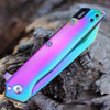 Kershaw Misdirect Flipper Knife (1365RBW) 3.0" 4Cr14 Rainbow PVD Coted Reverse Tanto Plain Blade, Rainbow Stainless Steel Handle