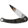 QSP Dolphin (QS161A) 3.15" Sandvik 14C28N Mirror Polished Clip Point Plain Blade, Black and Gold Shredded Carbon Fiber Handle