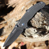 Kershaw Kingbolt 1346 assisted opening knife open view showing the 3.0-inch black stonewashed blade and textured steel handle.