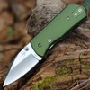 Boker Plus Lefti 01BP0006 ambidextrous folding knife profile view showing 12C27 satin sheepfoot blade and OD green aluminum handle.
