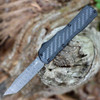Kershaw Livewire OTF (9000TCFDAM) 3.35" Damascus Tanto Point Plain Blade, Black Carbon Fiber Handle w/ Black Aluminum Back Handle