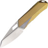 REMETTE RT Woodpecker Linerlock (RMTRTWPG) 2.95" M390 Manual Fine Grinding Pearlescent Surface Effect Reverse Tanto Plain Blade, Gold Titanium Handle