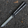 Squid Industries Krake Raken V3 (KrakeRakenV3DTBlkMatTan) 4.50" AEB-L Matte Tanto Plain Blade, Dual Tone Silver and Black Aluminum Handle