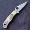 Spyderco Bug C133A nickel silver handle with genuine abalone inlays open view showing 12C27 satin blade