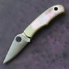 Spyderco Bug C133A nickel silver handle with genuine abalone inlays open view showing 12C27 satin blade