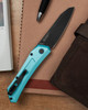 Pro-Tech Oligarch Sinkevich Design (DS103-T.Blue) - 3.25" DLC Black CPM-MagnaCut Plain Blade, Tiffany Blue Aluminum Handle w/Blasted Hardware, Black Clip
