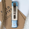 Pro-Tech 2025 Godson Custom 005 (2025GodsonCustom005) 3.15" Nichols Virus Damascus Spear Point Blade, Blue Anodized Orange Peel 6A14V Titanium Frame, Mastodon Ivory Inlays, Mosaic Pin Button, Bronze Clip
