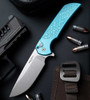 Pro-Tech Mordax - Gridlock Flipper (BSA25.Mordax.1) Textured Titanium Teal Blue Handle, Pearl Button Lock, 3.6" Stone Wash MagnaCut Drop Point Blade