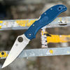 Spyderco Stretch 2 XL Lightweight C258PCBL cobalt blue FRN handle open view showing CPM SPY27 satin plain blade