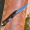 Mcusta Turo Take Knife Money Clip (MCU151) 2.35" Satin Stainless Steel Drop Point Blade, Black Wood Scale on front, Money Clip on Back Handle