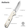SENCUT Aetheris Flipper & Thumb Stud Knife Ivory G10 Handle (3.68" 9Cr18MoV Clip Point Satin Finished Blade) Liner Lock, S24095-1
