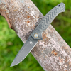 Cobratec Aventus (CTAVN) 4" S35VN Blackwash Drop Point Blade, Carbon Fiber Front Handle, Gray Titanium Back Handle, Frame Lock