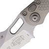 Microtech Auto Stitch (MCT16910NC) 3.75" M390 Satin Wharncliffe Plain Blade,  Gray Aluminum Handle