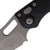 Microtech Auto Stitch (MCT16910AP) 3.75" M390 Stonewash Wharncliffe Plain Blade, Black Aluminum Handle