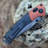 Benchmade Mini Crooked River Folding Knife (15085BK-04) - 3.4" Black Stonewash CPM-MagnaCut  Clip Point Plain Blade, Black Canvas Micarta Handles with Burnt Copper Aluminum Bolsters