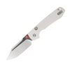 Vosteed Raccoon Top Liner Lock (VOSA2912) 3.25" Sandvik 14C28N Satin Plain Bowie Blade, Orange Thumb Stud, White Micarta Handle