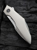 WE Knives - Krait Snake Flipper Knife (WE24084-DS1) 3.34" Fafnir Damasteel/Recurve Tip Harpoon Blade, Gray 6AL4V Titanium Handle, Gray Nested Liner Lock, "Flamed" Spacer