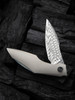 WE Knives - Krait Snake Flipper Knife (WE24084-DS1) 3.34" Fafnir Damasteel/Recurve Tip Harpoon Blade, Gray 6AL4V Titanium Handle, Gray Nested Liner Lock, "Flamed" Spacer
