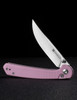 SENCUT Skelfin Thumb Stud & Button Lock Knife, Powder Pink G-10 Handles (3.3" Satin 9Cr18MoV Clip Point Blade) Reversible Clip, S25007-3