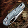 Microtech MSI Ram-Lok 210-10FRMS6 ice blue frag titanium — double vapor blast, angular geometric pattern, blue titanium accents, Ram-Lok