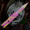 Microtech Cypher II OTF (121-1 CYPK SPLS) 3.5" M390MK Corvette Yellow and Pink Splatter Double Edge Dagger Plain Blade, Corvette Yellow and Pink Splatter Aluminum Handle