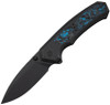 WE Knife Co. Corwyn Frame Lock Folding Knife — Black Titanium + Black/Blue Carbon Fiber, 3.7" Black Stonewashed Blade