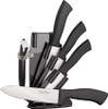 Benchmark Ceramic Kitchen Knife Set – 6 Piece, White Ceramic Blades, Black Rubber Handles, Storage Block