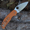 Spyderco Sage 6 C123GPBO121 burnt orange G-10 handle open view showing CPM REX 121 satin blade and button-release compression lock