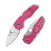 Spyderco Lil Native Lightweight C230PPN pink FRN handle open view showing CTS-BD1N satin leaf-shape plain blade