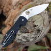 Spyderco Retract C276GP Ed Schempp design black G-10 handle open view showing recurve 9Cr18MoV satin plain blade