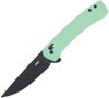 CRKT Q Compact 7075B profile view showing 3.05 inch 14C28N black drop point blade and mint green glass-reinforced nylon handle with Crossbar Lock.