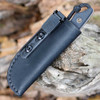 Heretic Kobold black G-10 fixed blade with handmade JRE Industries leather sheath and UltiClip.