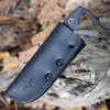 Heretic Kobold black G-10 fixed blade with handmade JRE Industries leather sheath and UltiClip.